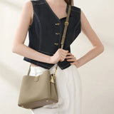 100% Genuine Leather Women's Bucket Bag Luxury Designer Versatile Shoulder Bag Women Commuter Crossbody Bags Female Handbag