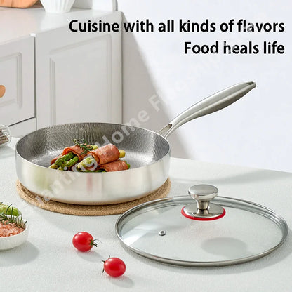 Titanium Stainless Steel Frying Pan Nonstick Wok Uncoated Pot Egg Steak Skillet Home Induction Cooker Gas Stove Kitchen Cookware
