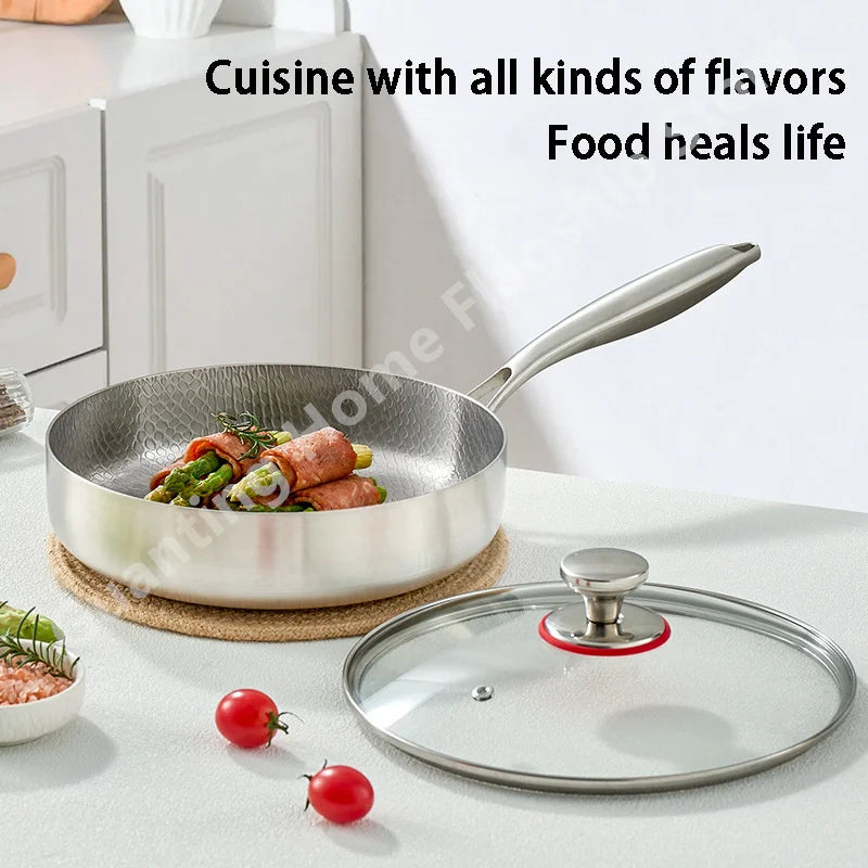 Titanium Stainless Steel Frying Pan Nonstick Wok Uncoated Pot Egg Steak Skillet Home Induction Cooker Gas Stove Kitchen Cookware