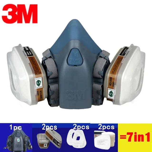 Respirador de gas 17 en 1 3M 7502, máscara de media cara antipolvo para pintura, pulverización, vapor orgánico, filtro de gas químico, seguridad laboral 