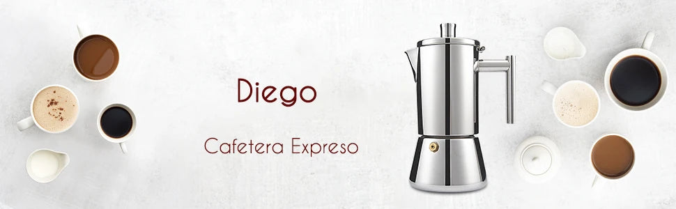 Cafetera italiana Easyworkz Diego para estufa, de acero inoxidable, para 4 tazas, 6.8 oz, de inducción