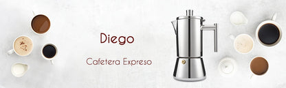 Cafetera italiana Easyworkz Diego para estufa, de acero inoxidable, para 4 tazas, 6.8 oz, de inducción