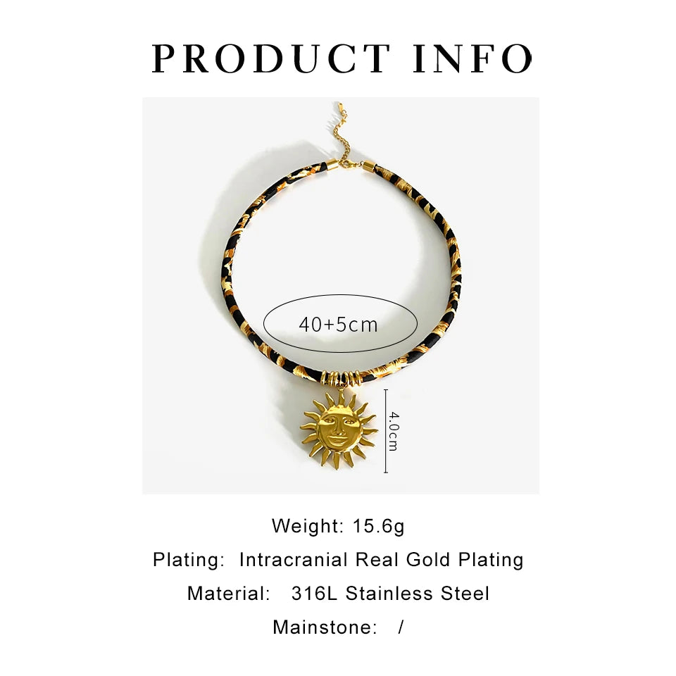 GHIDBK Europe and America Exaggerated Stainless Steel Heart Sun Pendant Necklace Vintage Trend Leopard Print Necklaces for Women