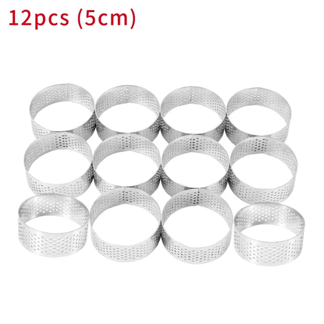 Stainless Steel Tart Ring, Baking Donut Tools, Perforated Heat Resistant, Round Cake, Mousse, 5cm, 10 Packs 