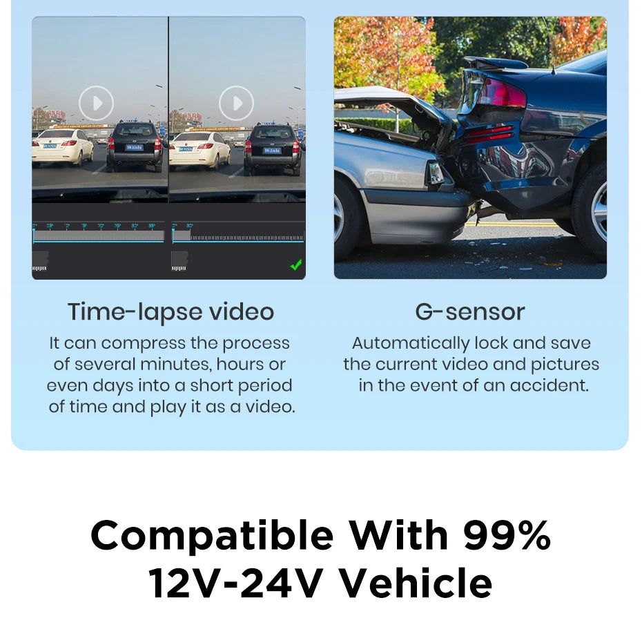 Junsun 9 inch Car DVR 4K Dash Cam Wireless Carplay for Apple Android Auto Dual Lens Video Recorder Dashboard Monitor FM BT AUX