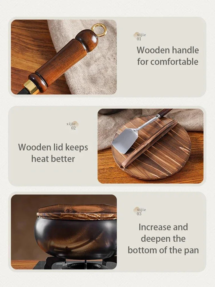 Handmade Forging NON-STICK PAN Household Stir Fry Stew Pot Flat Bottom Small Frying Pan Kitchen Gas Stove Universal Pan Cookware