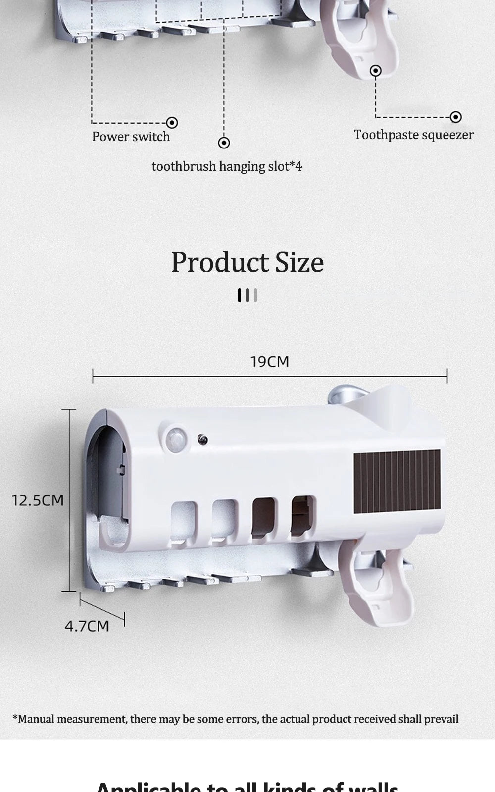 Toothbrush Holder Toothpaste Dispenser Solar Energy Bathroom Toothbrush Storage Box Multi-function Storage Holder USB Charge