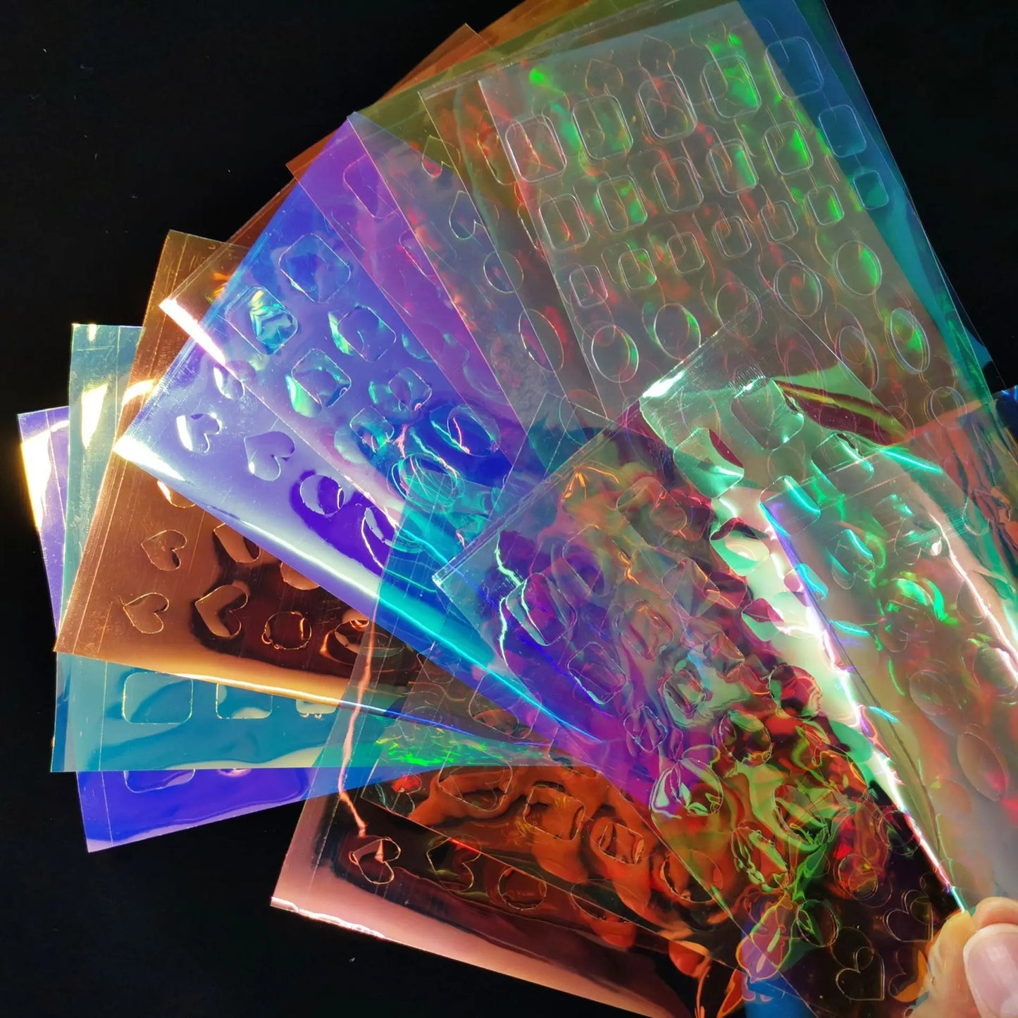 11pcs Aurora Glass Ice Cube Nail Foil Sticker 3D Glass Paper Nail Film Decals Rainbow Reflective Korean Style Nail Stickers