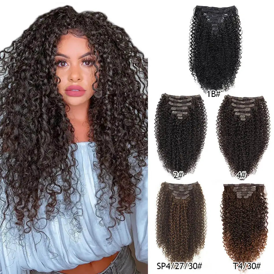 Kit extensões de cabelo cacheado Jerry Curly 65cm clip in 7 peças sintéticas para cabeça completa