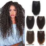 Kit extensões de cabelo cacheado Jerry Curly 65cm clip in 7 peças sintéticas para cabeça completa