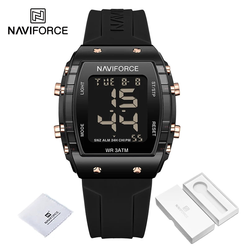 Relojes NAVIFORCE para mujer, con movimiento digital LCD, reloj de moda para mujer, resistente al agua hasta 50 m, correa de silicona, relojes de pulsera deportivos electrónicos.