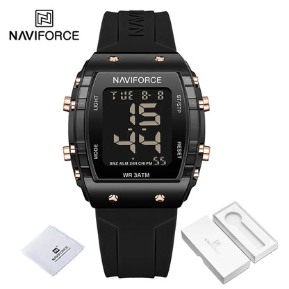 Relojes NAVIFORCE para mujer, con movimiento digital LCD, reloj de moda para mujer, resistente al agua hasta 50 m, correa de silicona, relojes de pulsera deportivos electrónicos.