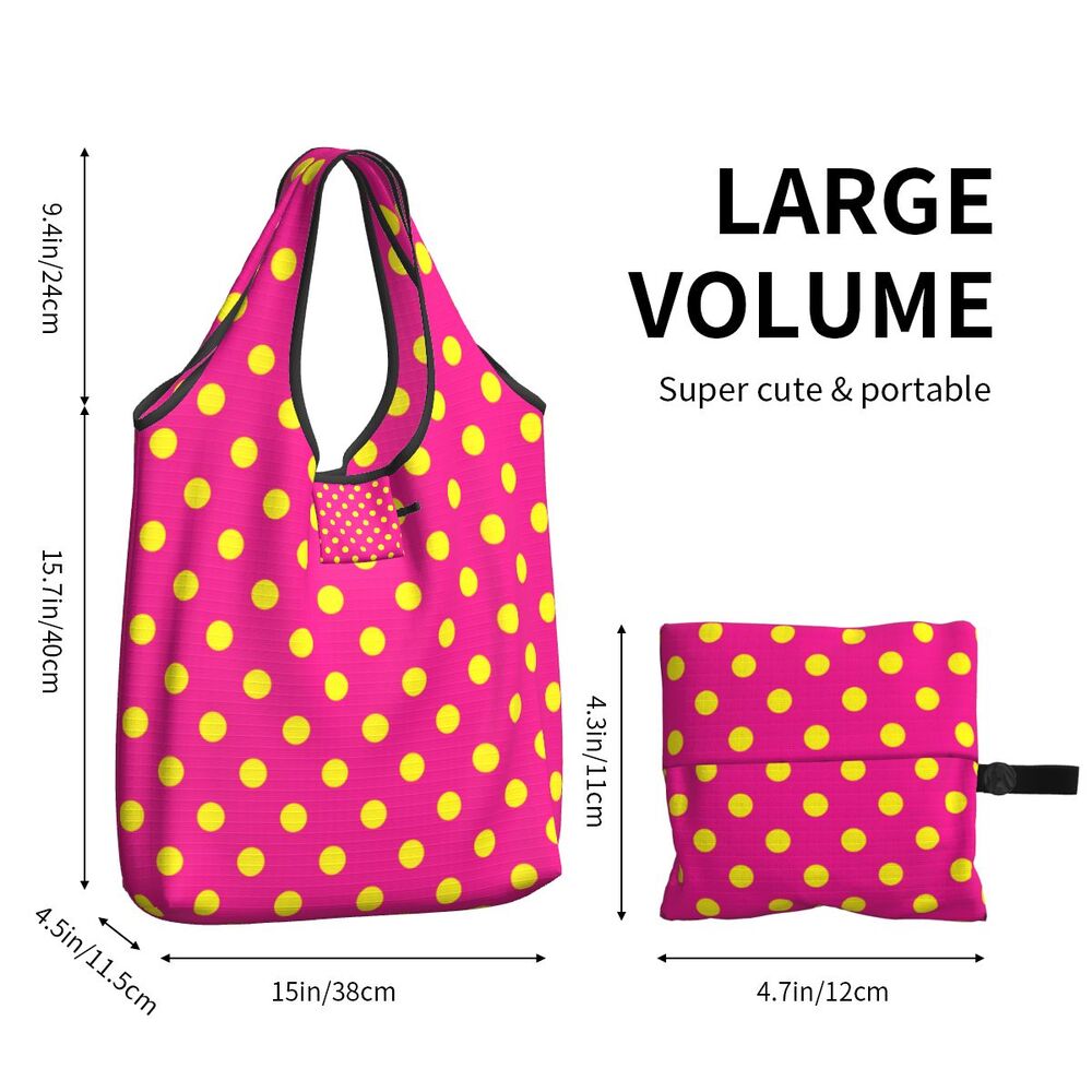Custom Recycling Classic Black And White Polka Dot Shopping Bag Women Tote Bag Portable Grocery Shopper Bags