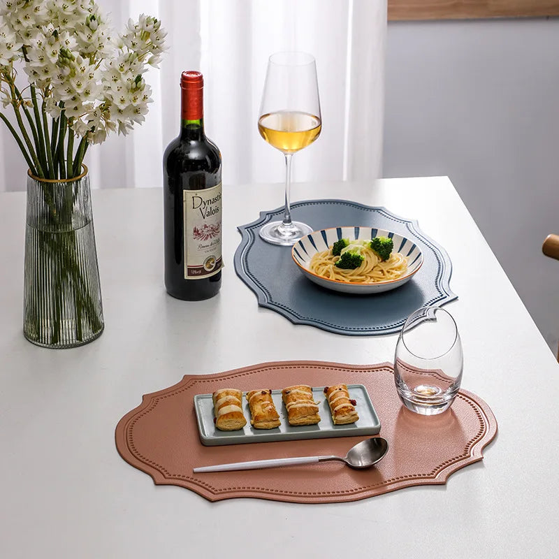 1/4/6PCS Shaped PU Placemat Set Faux Leather Kitchen Dining Table Pad Luxury Black Pink Green Place Mat Tableware Cafe Pad 식탁매트