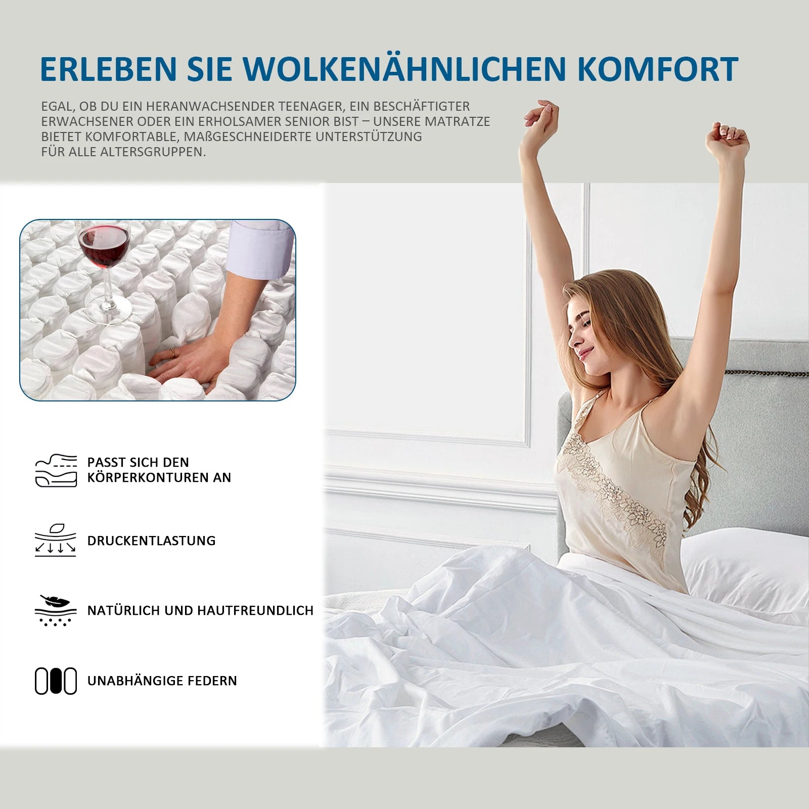 Pocket spring core mattress 180 × 200 × 25cm H3 - 7 zones with diatom foam & orthopedic support