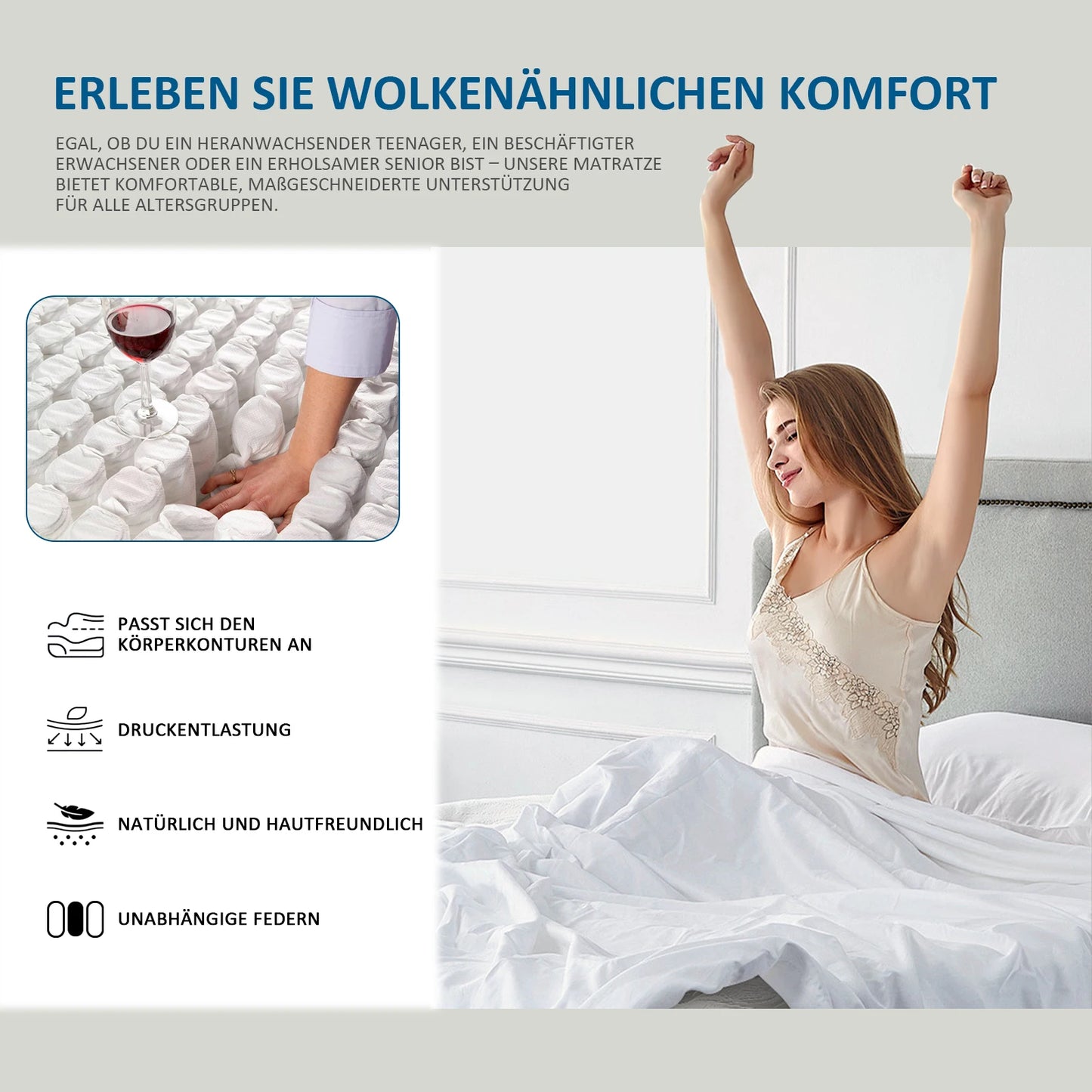 Pocket spring core mattress 180 × 200 × 25cm H3 - 7 zones with diatom foam & orthopedic support