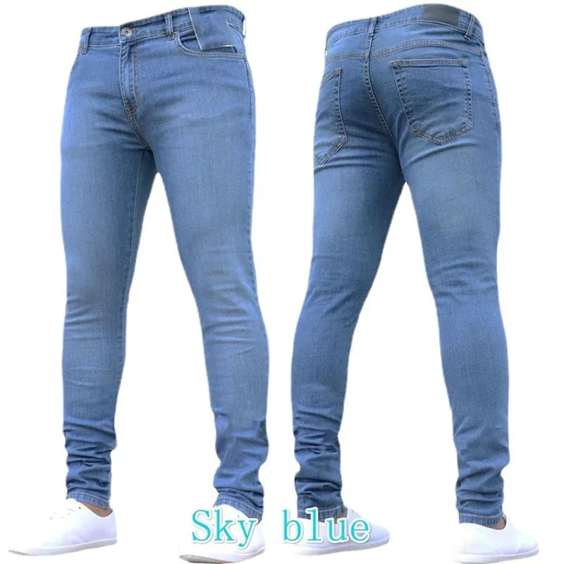 Casual Men Jeans Pencil Pants Streetwear Skinny Denim Full Length Slim Trousers Slight Strech Europe America Zipper Fly Jeans