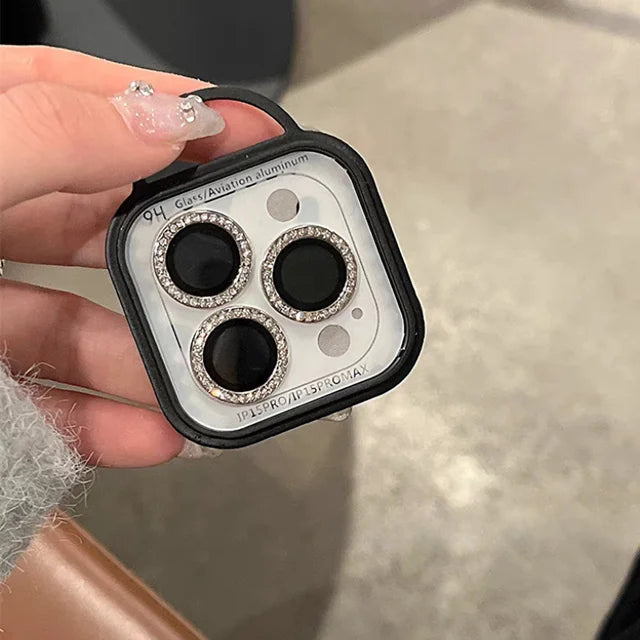 Protector de lente de cámara con brillo de diamante, minicubierta trasera, anillo de vidrio, Fil, iPhone 12, 13, 14, 15 Pro Max, 14, 15 Plus 
