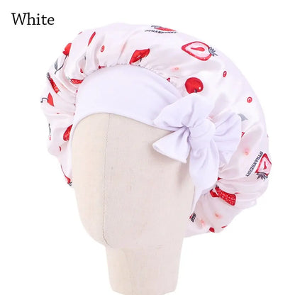 Kids Satin Bonnet Sleep Hat Silk Shower Cap for Child Hair Beanie At Night Boy Girls Flower Printed Silk Sleep Cap with Band Bow