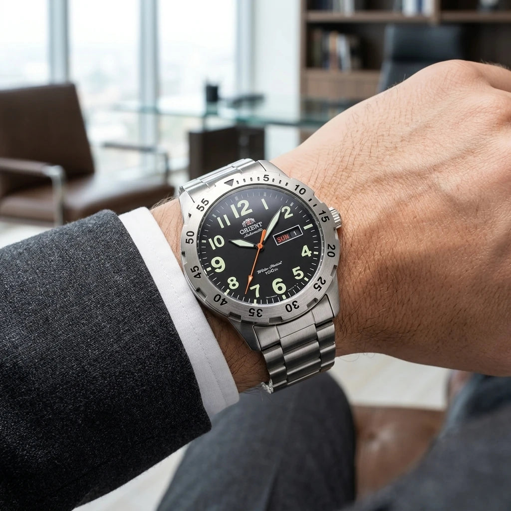 Relógio masculino automático esportivo em aço inox a prova de agua 100 M
