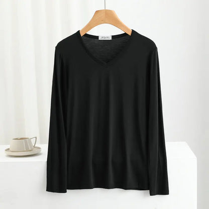 Modal Bottoming Tshirt Long sleeves thin Mask T-shirts Solid color V-Neck Base Tee Tops Plus size loose undershirt all match