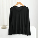 Modal Bottoming Tshirt Long sleeves thin Mask T-shirts Solid color V-Neck Base Tee Tops Plus size loose undershirt all match