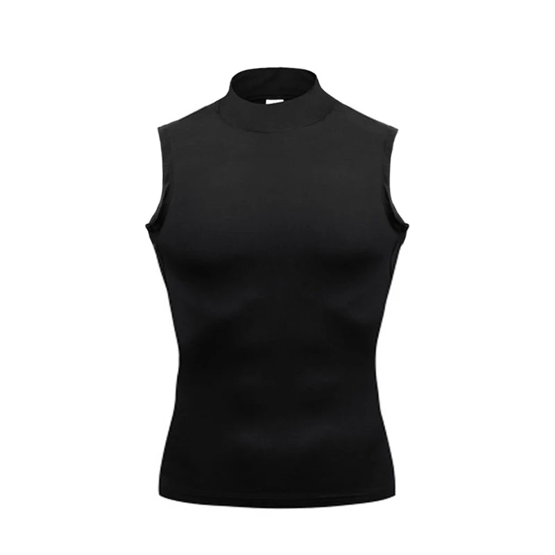 Exercício de treinamento sem mangas camisetas homens gola alta elástica camisa de compressão de secagem rápida ginásio regatas fitness correndo coletes