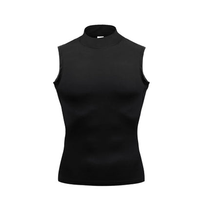 Exercício de treinamento sem mangas camisetas homens gola alta elástica camisa de compressão de secagem rápida ginásio regatas fitness correndo coletes