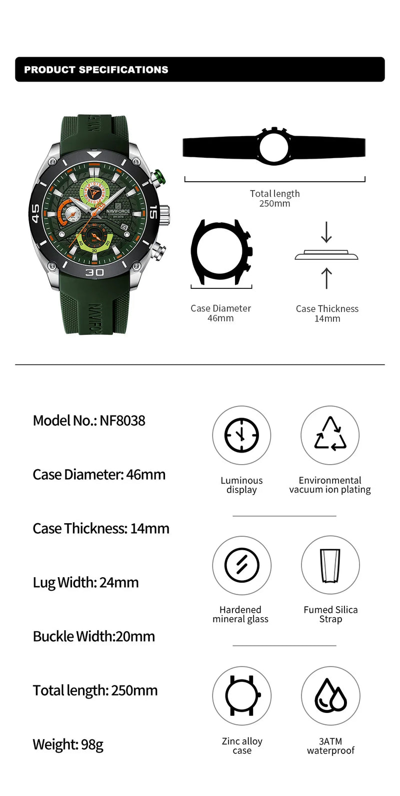 NAVIFORCE Sport Watch for Men Waterproof Quartz Wristwatch Chronograph Military Clock With Luminous Reloj Hombre Male Gift 2024