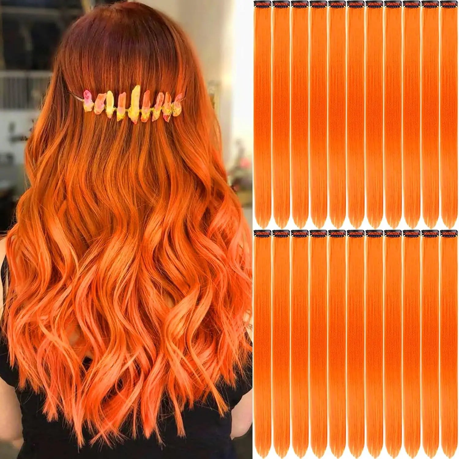 KIt 10 mechas coloridas de cabelos com clip invisível extensões sintéticas praticas