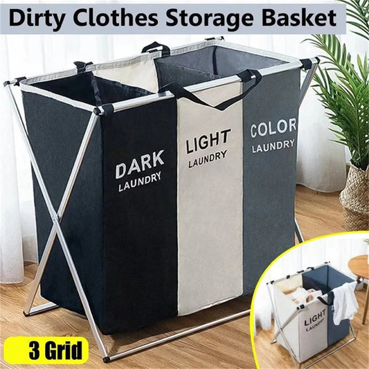 1-3 Grids Laundry Basket Foldable Dirty Clothes Organizer Bathroom Waterproof Storage Basket Large Laundry Hamper Two Sizes New