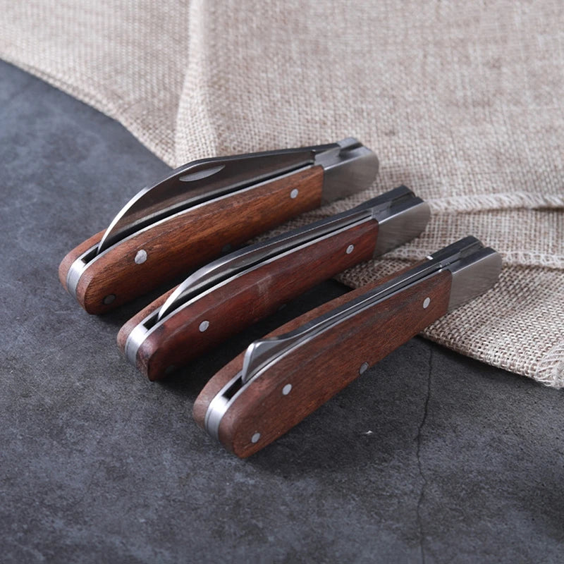 Folding Grafting Knife Grafting Tools Bonsai Pruning Knife Professional Garden Seedling Fruit Tree Cutter with Wooden Handle