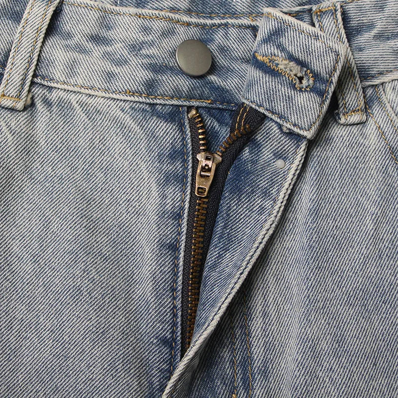 BKQU - Pantalones vaqueros rectos y holgados para mujer, cintura alta, pierna ancha, con diamantes de imitación, largos, moda urbana 2021, pantalones brillantes con diamantes