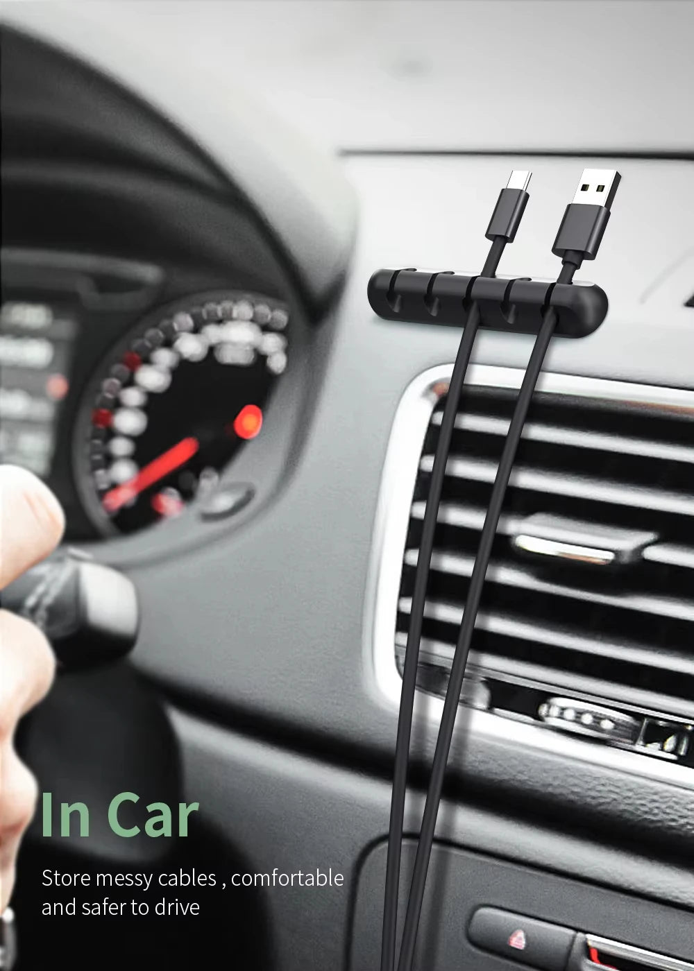 NNBILI 2024 New USB Cable Organizer Self-adhesive Cable Clips Silicone Fixer Wire Management for Home Car Interior Accessories