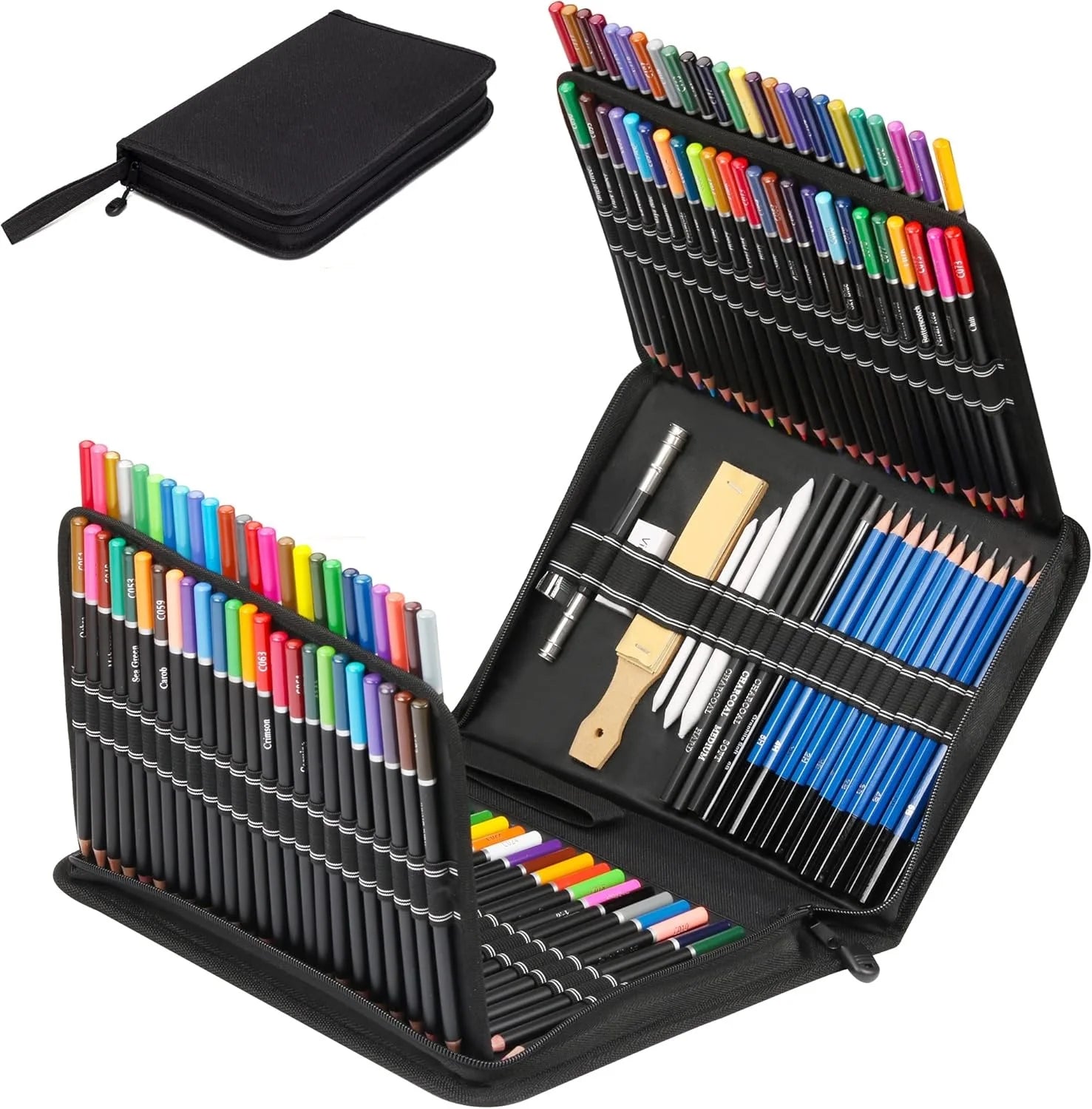 20/54/58/70/144 Drawing And Sketching Kit | Portable Travel Case | Graphite, Charcoal, White Color | Featuring Blending Stump