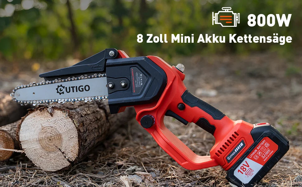 OUTIGO Battery Chainsaw, 8 Inch Chainsaw, 6000mAh Mini Cordless Chainsaw, 4 Chains 3 Guides 2 Batteries