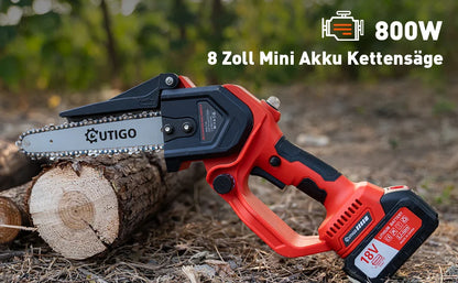 OUTIGO Battery Chainsaw, 8 Inch Chainsaw, 6000mAh Mini Cordless Chainsaw, 4 Chains 3 Guides 2 Batteries