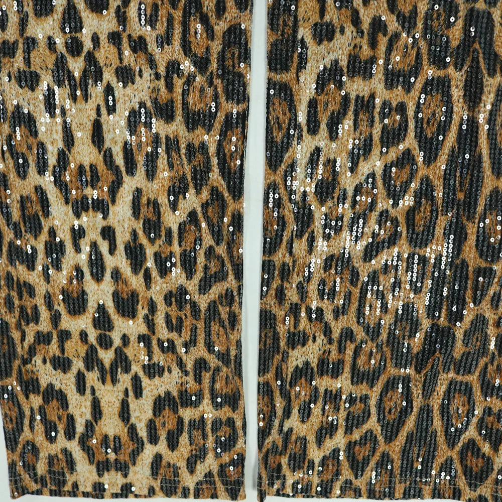 CM.YAYA Conjunto de mujer sin mangas de piel de leopardo con lentejuelas, cuello en V, chaleco de lana y pantalón, conjunto de 2 piezas Street Two 2024, chándal