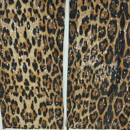 CM.YAYA Conjunto de mujer sin mangas de piel de leopardo con lentejuelas, cuello en V, chaleco de lana y pantalón, conjunto de 2 piezas Street Two 2024, chándal