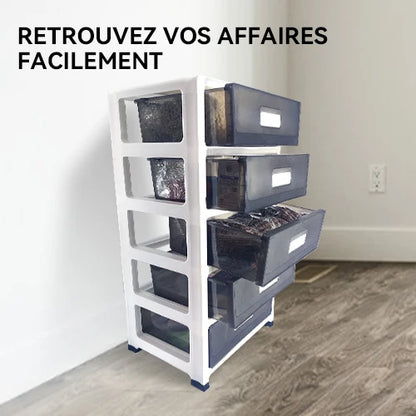 Plastic Storage Tower, Drawers with castors, Black, 5 Large Drawers