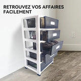 Plastic Storage Tower, Black, 5 Large Drawers with Casters