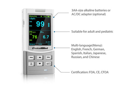 Oxímetro de pulso portátil recargable ChoiceMMed Medical, monitor de salud SPO2 PI PR para adultos, niños, bebés y recién nacidos.