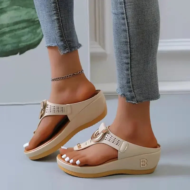 Women New Summer Sandals Open Toe Beach Shoes Flip Flops Wedges Comfortable Slippers Cute Sandals  Femme Plu Size 35~43
