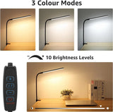 LED Desk Lamp with Clamp Eye-Caring Clip-On Desk Lights for Home Office 3 Modes 10 Brightness Levels Long Flexible Gooseneck Table Lamps
