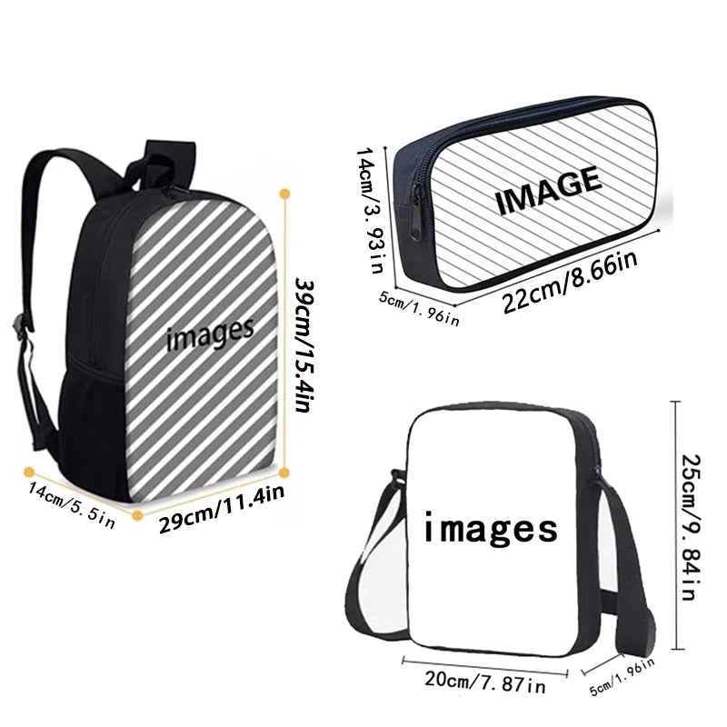 Cartoon Dolls 3 pcs set Child School Backpack with Lunch Bags Pencil Bags B-Barbies School Bags for Boys Girls Best Gift