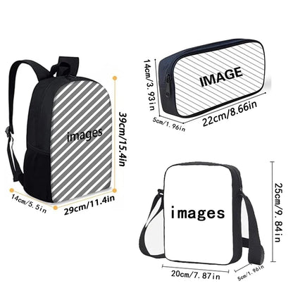 Cartoon Dolls 3 pcs set Child School Backpack with Lunch Bags Pencil Bags B-Barbies School Bags for Boys Girls Best Gift