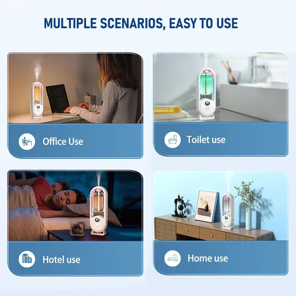 Automatic Fragrance Diffuser, USB Powered Essential Oil Diffuser with Spraying & Light, Home Fragrance for Living Room, Bedroom
