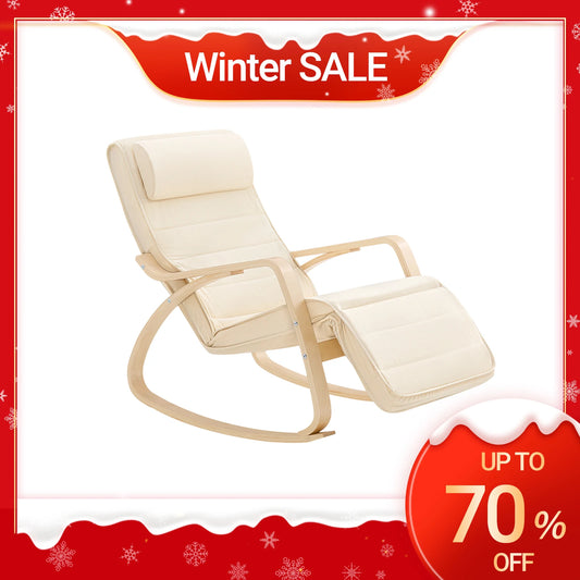 SoBuy FST16 New swing chair 5-compartment adjustable foot part swing armchair relax armchair load 150kg Birch Wood