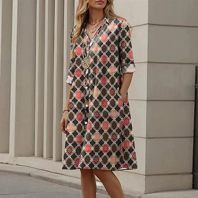 Vestido de camisa vintage estampado feminino, vestidos soltos casuais, vestidos Midi retos, elegante vestido de festa na praia, tamanho grande, 2024