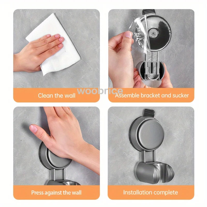 Soporte para cabezal de ducha con ventosa para ducha mural, ajustable 360°, soporte para cabezal de ducha con revestimiento, soporte de montaje en pared para baño